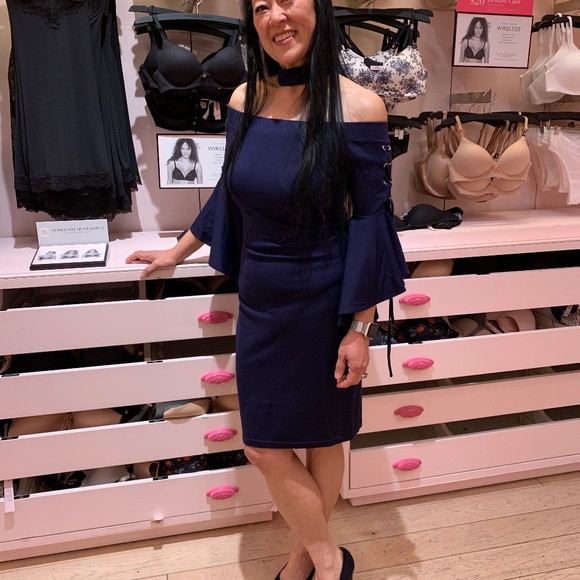 Venus Off The Shoulder Chocker Navy Blue Dress size 4 - Picture 5 of 9